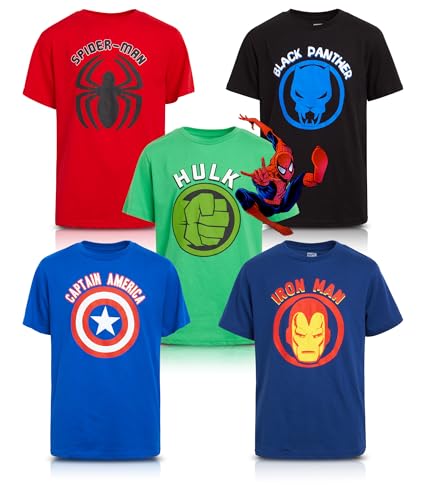 5 Pack Marvel Avengers Boys' Superhero T-Shirts Size 8