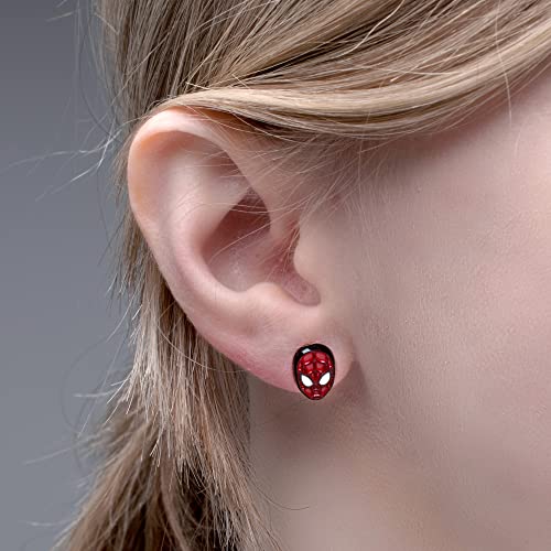Marvel Spider Man Face Stud Earrings, Red, Hypoallergenic
