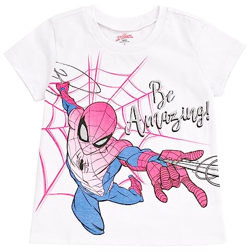 Spider-Man Big Girls T-Shirt Set, White/Pink, Ages 10-12