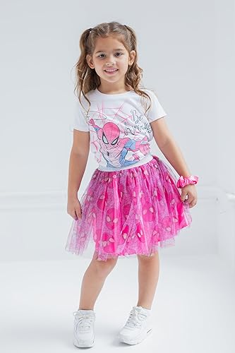 Spider-Man Big Girls T-Shirt Set, White/Pink, Ages 10-12