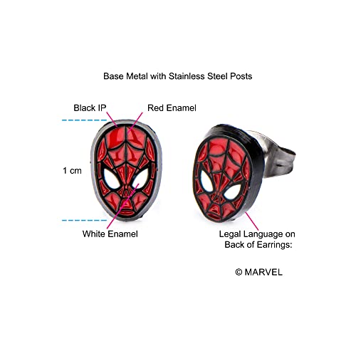 Marvel Spider Man Face Stud Earrings, Red, Hypoallergenic