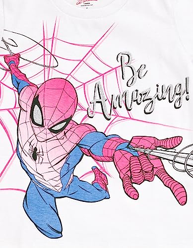 Spider-Man Big Girls T-Shirt Set, White/Pink, Ages 10-12