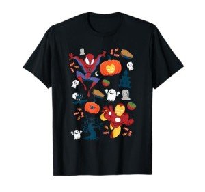 Stylized Avengers Halloween Icons T-Shirt - Iron Man & Spider-Man