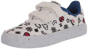 adidas VULCRAID3R Skate Shoe, White/White/Better Scarlet (Spider-Man), 2 US Unisex Little Kid