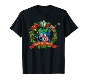 Marvel Avengers Santa’s Super Helpers Wreath Retro Holiday T-Shirt