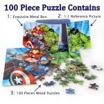 LELEMON Avengers Puzzles for Kids Ages 4-8,Disney Puzzle 100 Piece Puzzles for Kids in a Metal Box, Educational Kids Puzzles Jigsaw Puzzles 100 Piece Puzzle Games Puzzle Toys for Girls and Boys