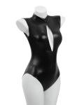 CR ROLECOS Womens Cutout Zipper Front Cat Suit Costume PU Leather One Piece Catwomen Bodysuit M