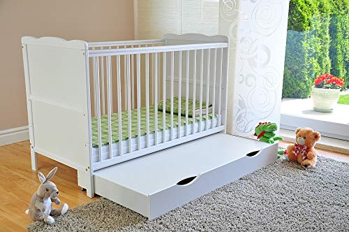 Solid Wood White Cot Bed with Drawer & Deluxe Mattress