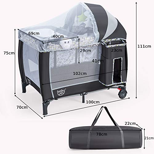 COSTWAY Portable Travel Cot with Changing Table and Music Box