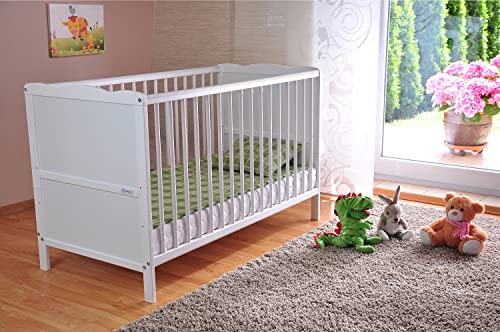 Convertible White Baby Cot Bed with Aloe Vera Mattress