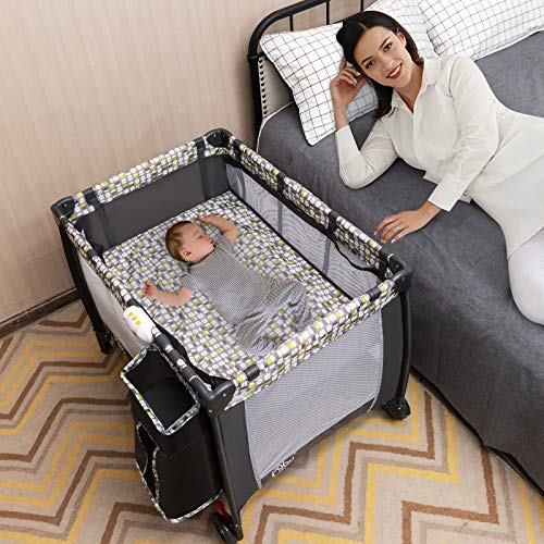COSTWAY Portable Travel Cot with Changing Table and Music Box