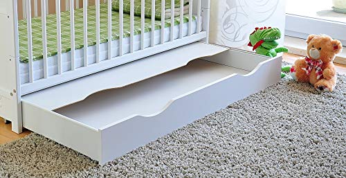 Solid Wood White Cot Bed with Drawer & Deluxe Mattress