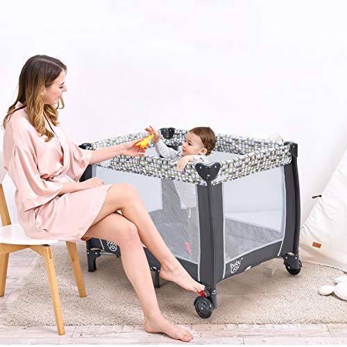 COSTWAY Portable Travel Cot with Changing Table and Music Box
