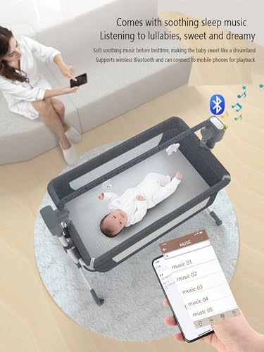 Convertible Baby Bedside Crib with Bluetooth Music (Grey)