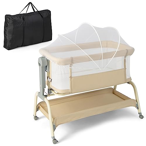 COSTWAY 4-in-1 Baby Bedside Crib, Rocking Bassinet