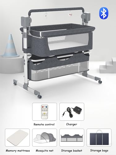 Adjustable Multifunctional Baby Bedside Crib with Bluetooth Music