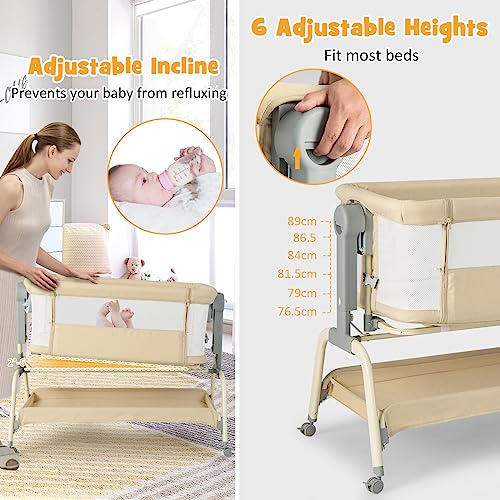 COSTWAY 4-in-1 Baby Bedside Crib, Rocking Bassinet
