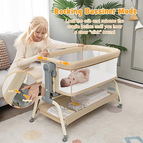 COSTWAY 4-in-1 Baby Bedside Crib, Rocking Bassinet