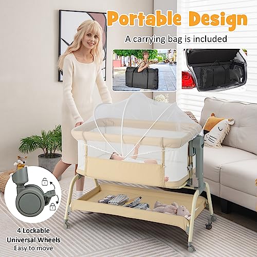 COSTWAY 4-in-1 Baby Bedside Crib, Rocking Bassinet