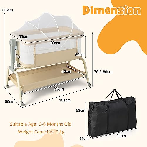 COSTWAY 4-in-1 Baby Bedside Crib, Rocking Bassinet