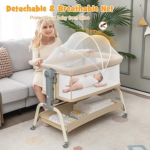 COSTWAY 4-in-1 Baby Bedside Crib, Rocking Bassinet