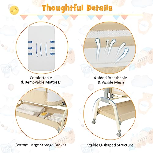 COSTWAY 4-in-1 Baby Bedside Crib, Rocking Bassinet