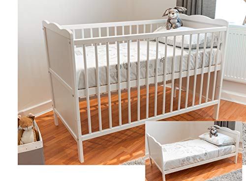 White Wood Convertible Baby Cot Bed with Toddler Bed