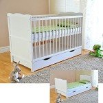 White Solid Wood Cot Bed with Drawer & Mattress