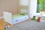 White Solid Wood Cot Bed with Drawer & Mattress