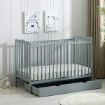 Brooklyn Grey Baby Cot with Water-Repellent Mattress