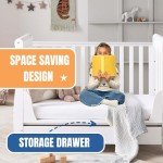 White Babymore Eva Sleigh Cot Bed with Mattress