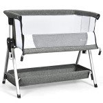 COSTWAY Bedside Crib with Adjustable Height, Storage Basket