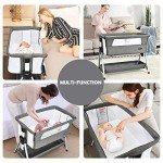 COSTWAY Bedside Crib with Adjustable Height, Storage Basket