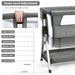COSTWAY Bedside Crib with Adjustable Height, Storage Basket