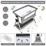 COSTWAY Bedside Crib with Adjustable Height, Storage Basket