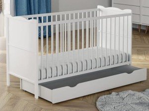 Convertible White Wooden Baby Cot Bed with Storage
