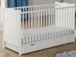 Convertible White Wooden Baby Cot Bed with Storage