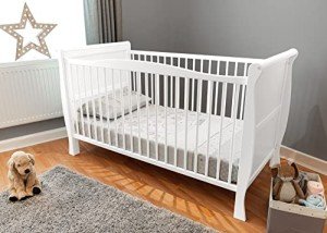 White Sleigh Baby Cot Bed with Foam Mattress