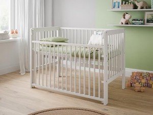 White Baby Dropside Cot Bed with Foam Mattress