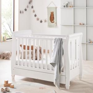 White Babymore Eva Sleigh Cot Bed with Mattress