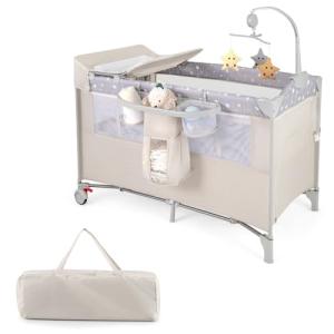 COSTWAY 5-in-1 Folding Baby Travel Cot