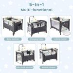 COSTWAY 5-in-1 Travel Cot with Bassinet & Toys