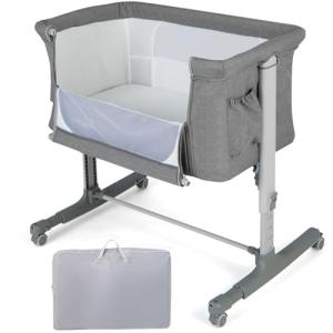 3-in-1 Baby Bedside Crib with Mattress and Wheels