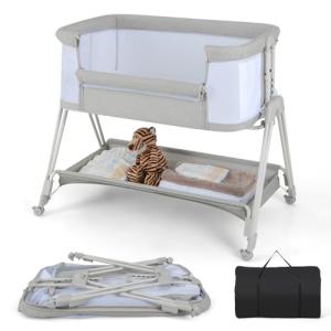 Costway Baby Bedside Crib with Mattress and Storage