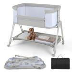 Costway Baby Bedside Crib with Mattress and Storage