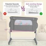 3-in-1 Baby Bedside Crib with Mattress and Wheels