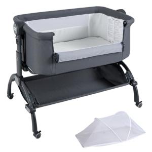 Adjustable Baby Bedside Crib with Mattress and Net