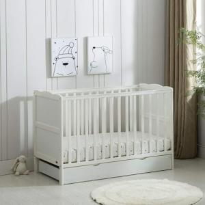 Orlando White Wooden Baby Cot with Drawer & Mattress