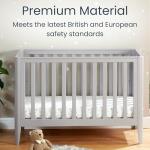 Babymore Iris Grey Cot Bed - Solid Pine Wood