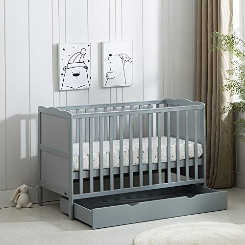 MCC Grey Wooden Baby Cot Bed with Aloe Vera Mattress